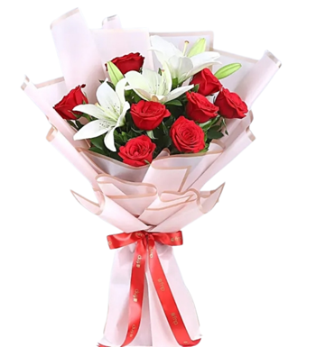 Kırmızı Gül ve Lilyum Buketi